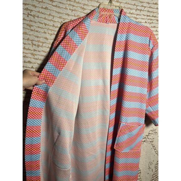 Vintage Handmade 60s Mod Long Neon  Cardigan w Pockets Hippie 70s  L.     N - Picture 5 of 7